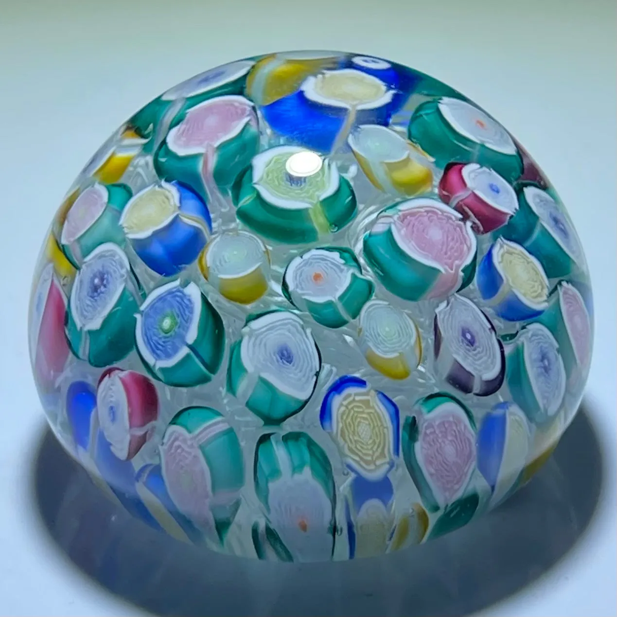 Miniature John Deacons Art Glass Paperweight Cascading Rose Cane Closepack