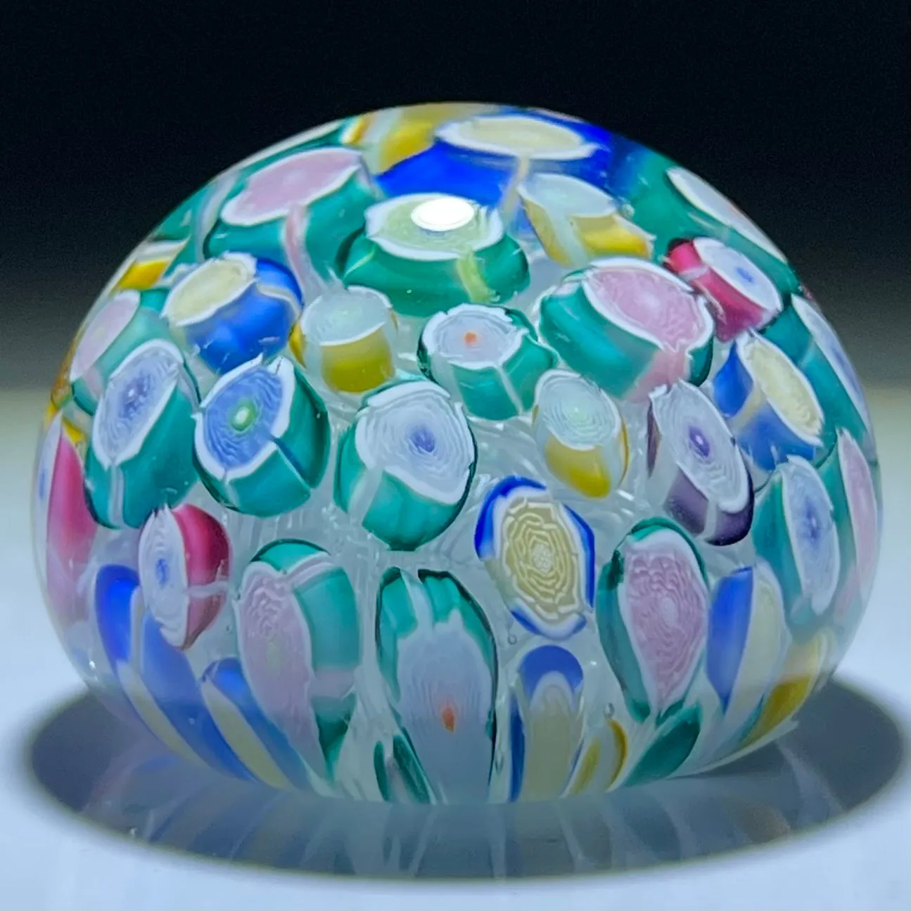 Miniature John Deacons Art Glass Paperweight Cascading Rose Cane Closepack