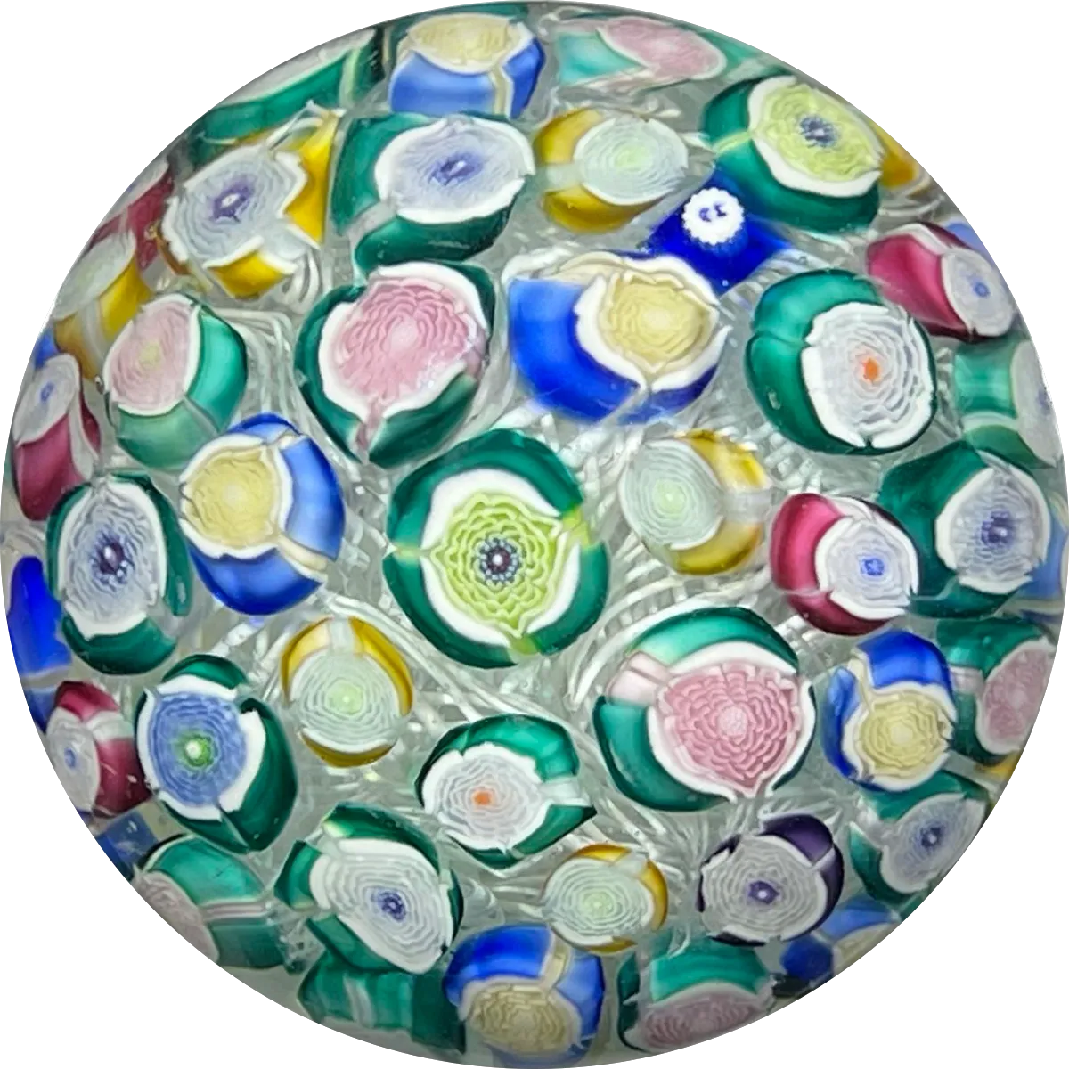 Miniature John Deacons Art Glass Paperweight Cascading Rose Cane Closepack