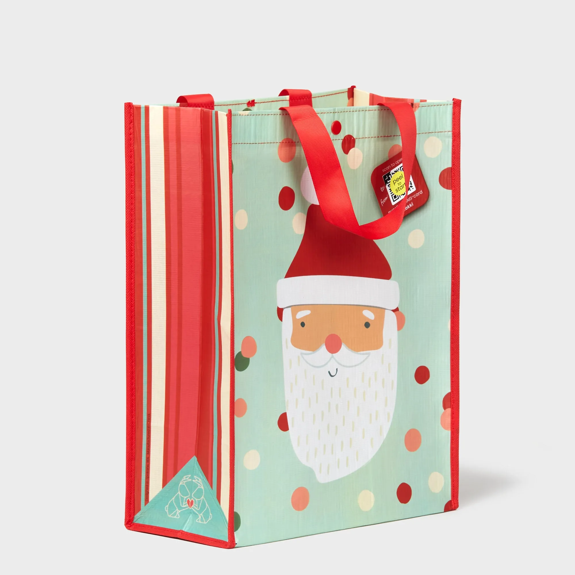Mint Polka Dot Santa | Large | Reusable Gift Bag   QR Greeting Card