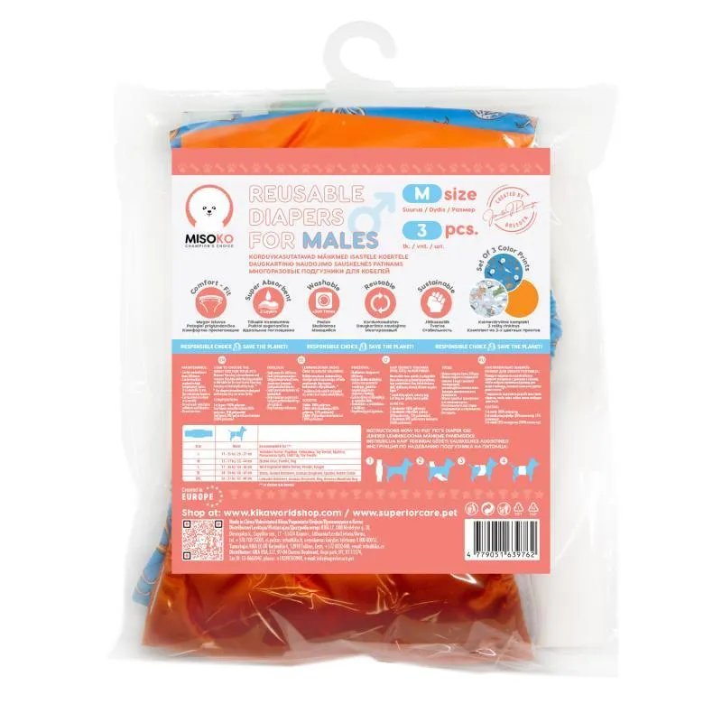 Misoko reusable diapers set for male dogs, Voyage, 3 pcs.
