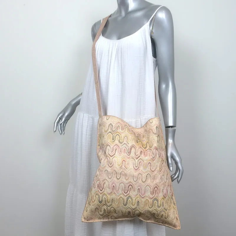 Missoni Messenger Bag Light Pink/Gold Lurex Knit Large Flat Crossbody NEW