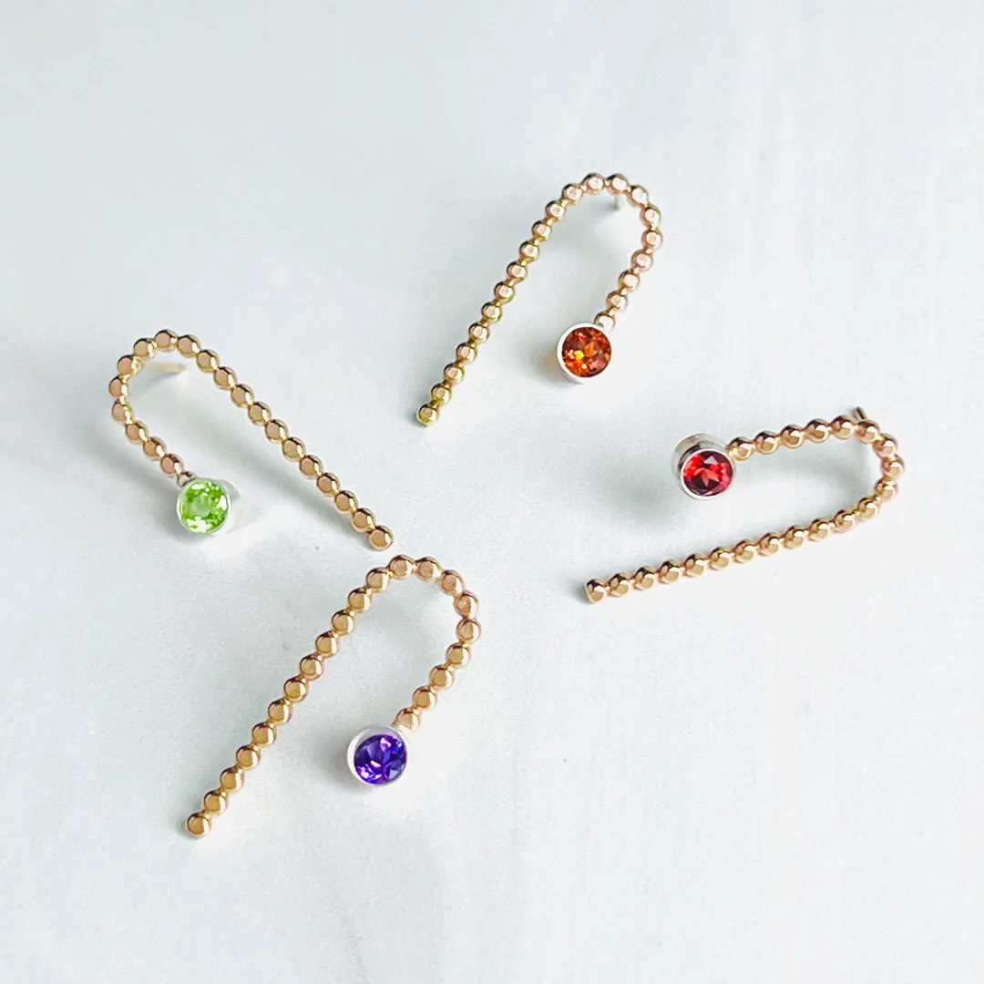 Modern Asymmetric 14k Gold-filled Earring Studs with Garnet - CANDY CANE