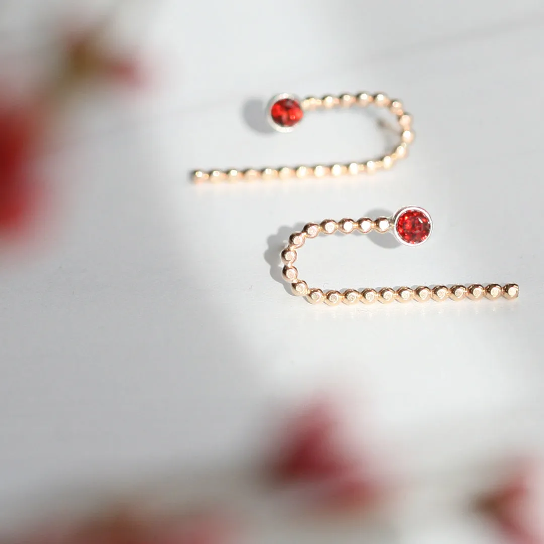 Modern Asymmetric 14k Gold-filled Earring Studs with Garnet - CANDY CANE