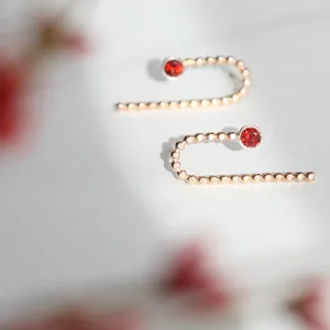 Modern Asymmetric 14k Gold-filled Earring Studs with Garnet - CANDY CANE