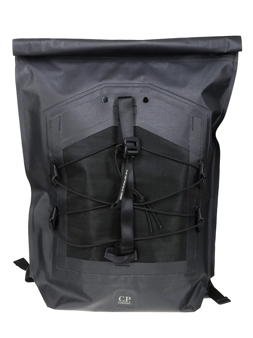 Modern Black Roll-Top Backpack With Mesh Panel