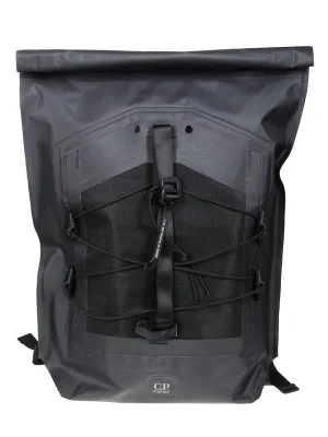 Modern Black Roll-Top Backpack With Mesh Panel