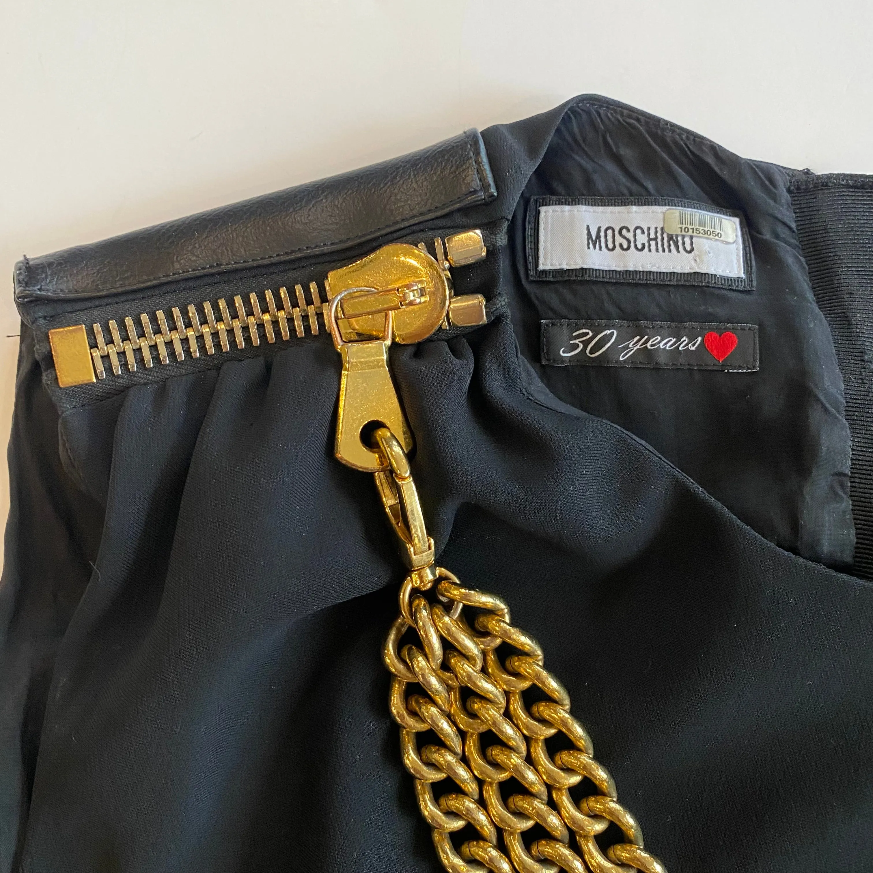 MOSCHINO Black Chain to Zip Cocktail Dress with Gold Hardware Size 10