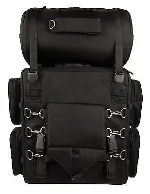 MOTORCYCLE LARGE TWO PIECE NYLON SISSY T BAR BAG TRAVEL PLAIN LUGGAGE NEW BLACK