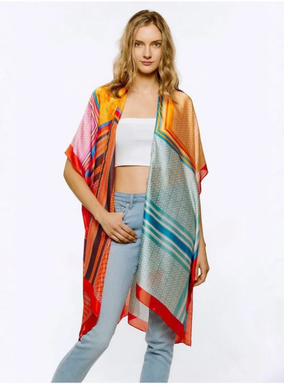 Multi Printed Silky Kimono