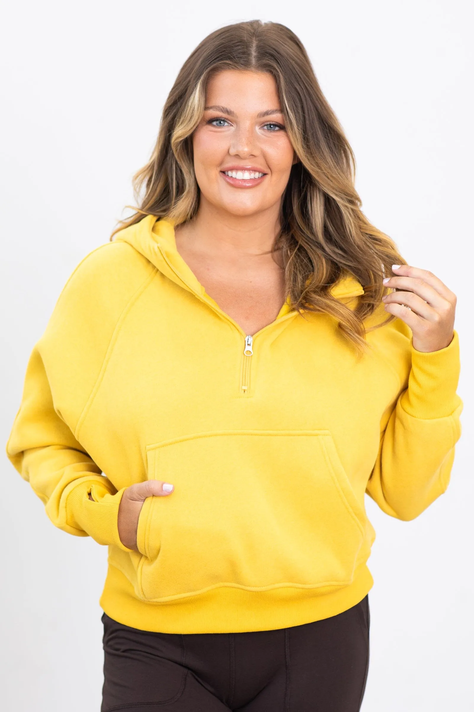 Mustard 1/2 Zip Fleece Hoodie