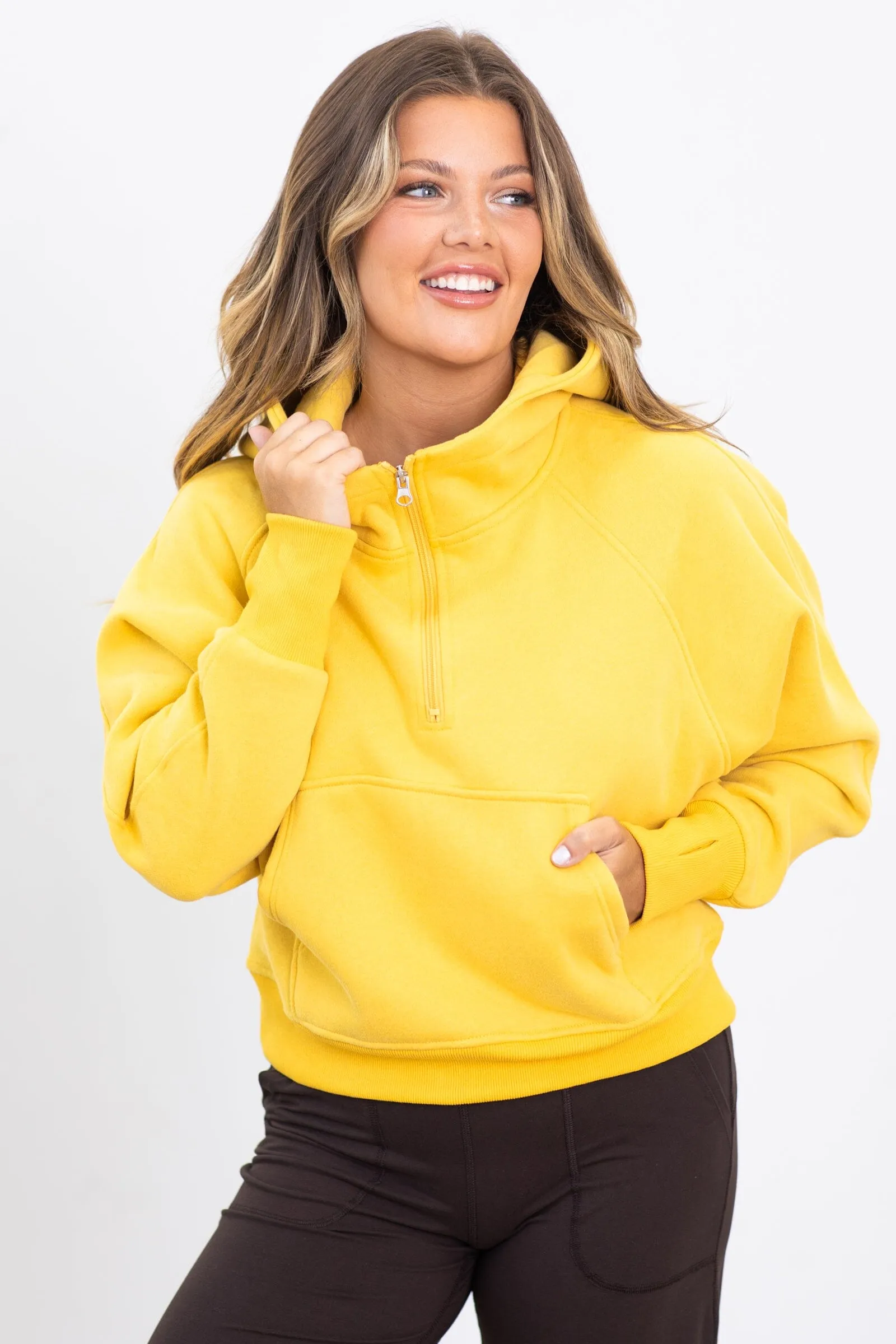 Mustard 1/2 Zip Fleece Hoodie
