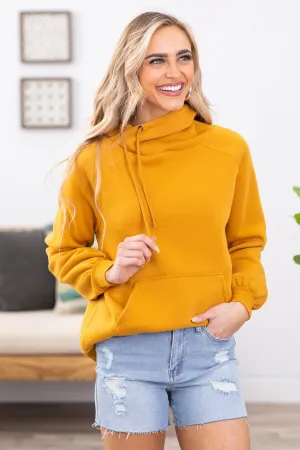 Mustard Asymmetrical Drawstring Hoodie