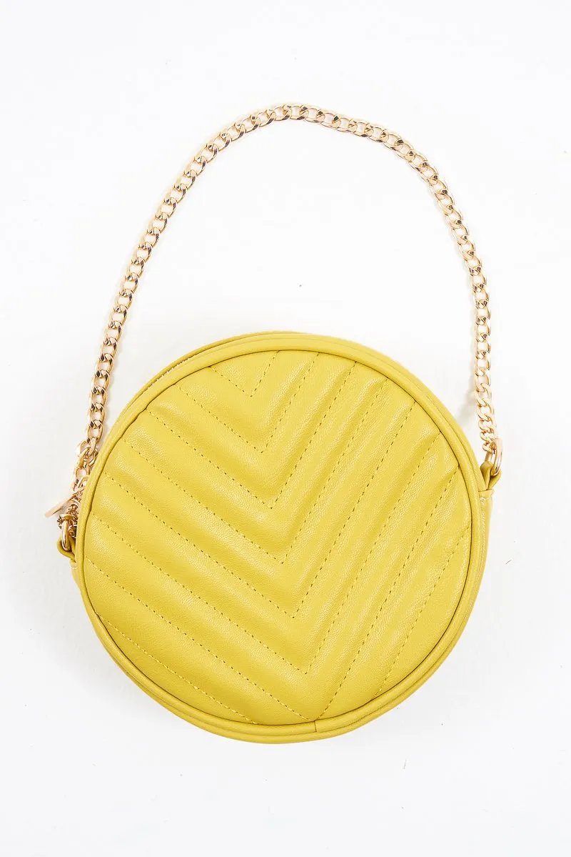 Mustard Faux Leather Quilted Circle Bag - Chesca