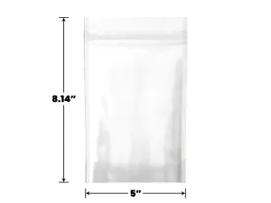 Mylar Bag White/Clear 1/2 Oz - 14 Grams - 5 x 8.14" - (100 to 50,000 Counts)