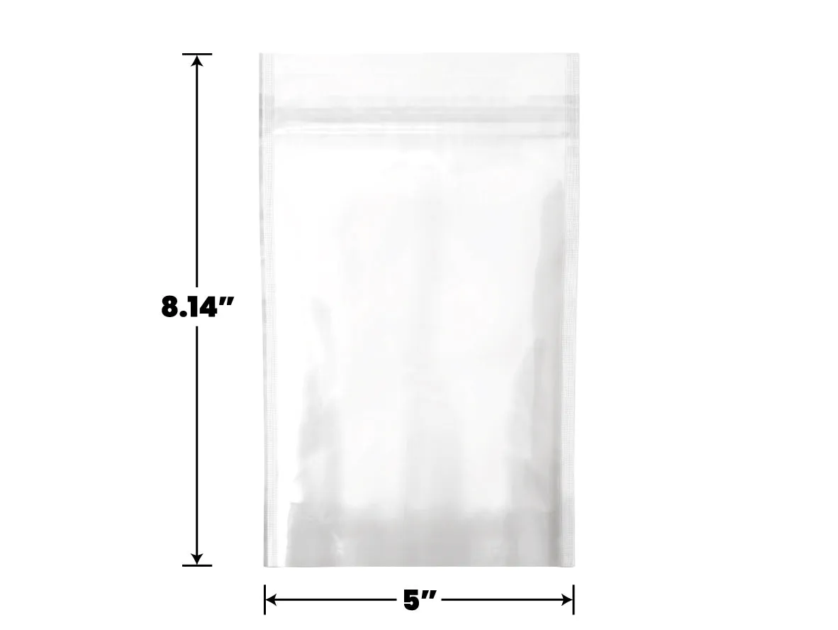Mylar Bag White/Clear 1/2 Oz - 14 Grams - 5 x 8.14" - (100 to 50,000 Counts)