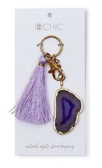 Natural Agate Stone Keychain Ring with Tassel