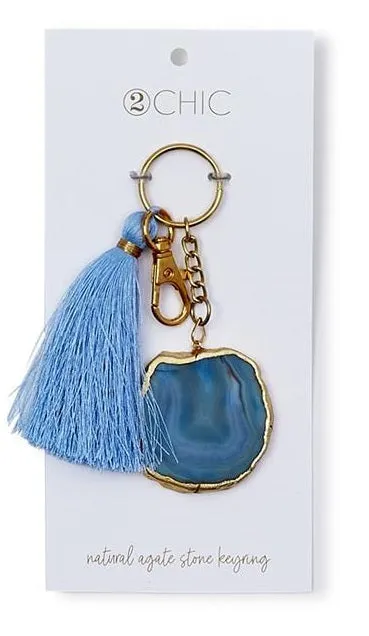 Natural Agate Stone Keychain Ring with Tassel