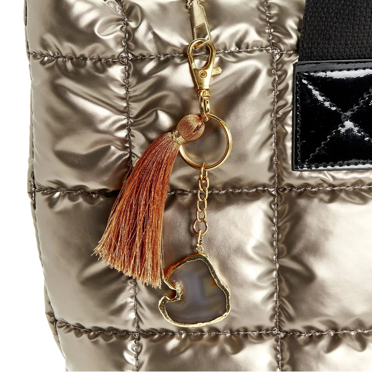 Natural Agate Stone Keychain Ring with Tassel