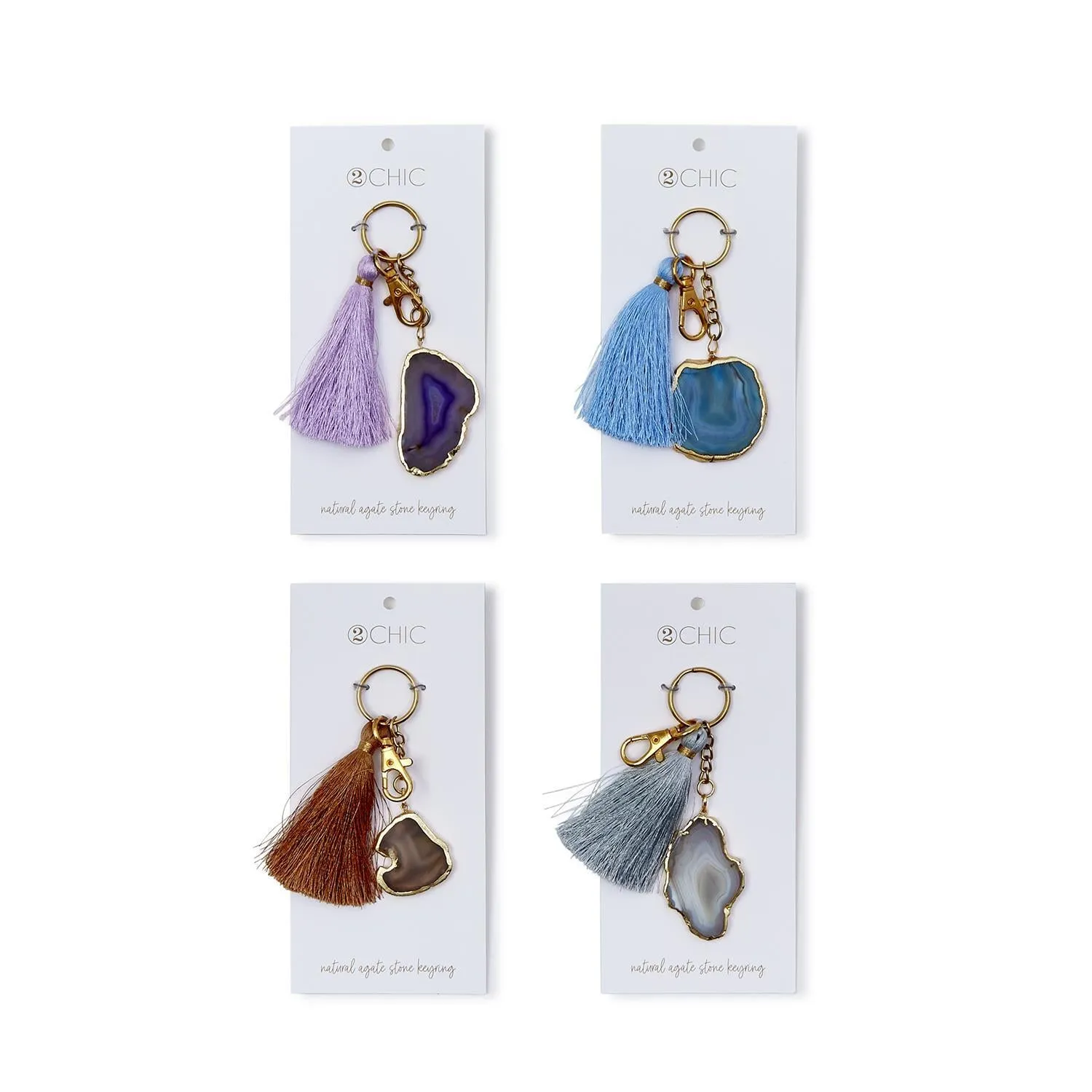 Natural Agate Stone Keychain Ring with Tassel