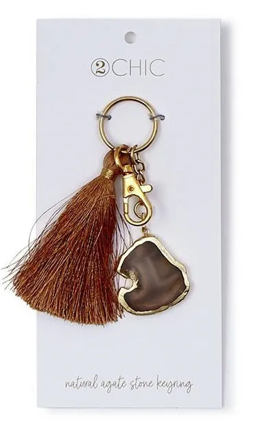 Natural Agate Stone Keychain Ring with Tassel