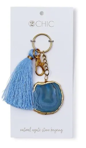 Natural Agate Stone Keychain Ring with Tassel