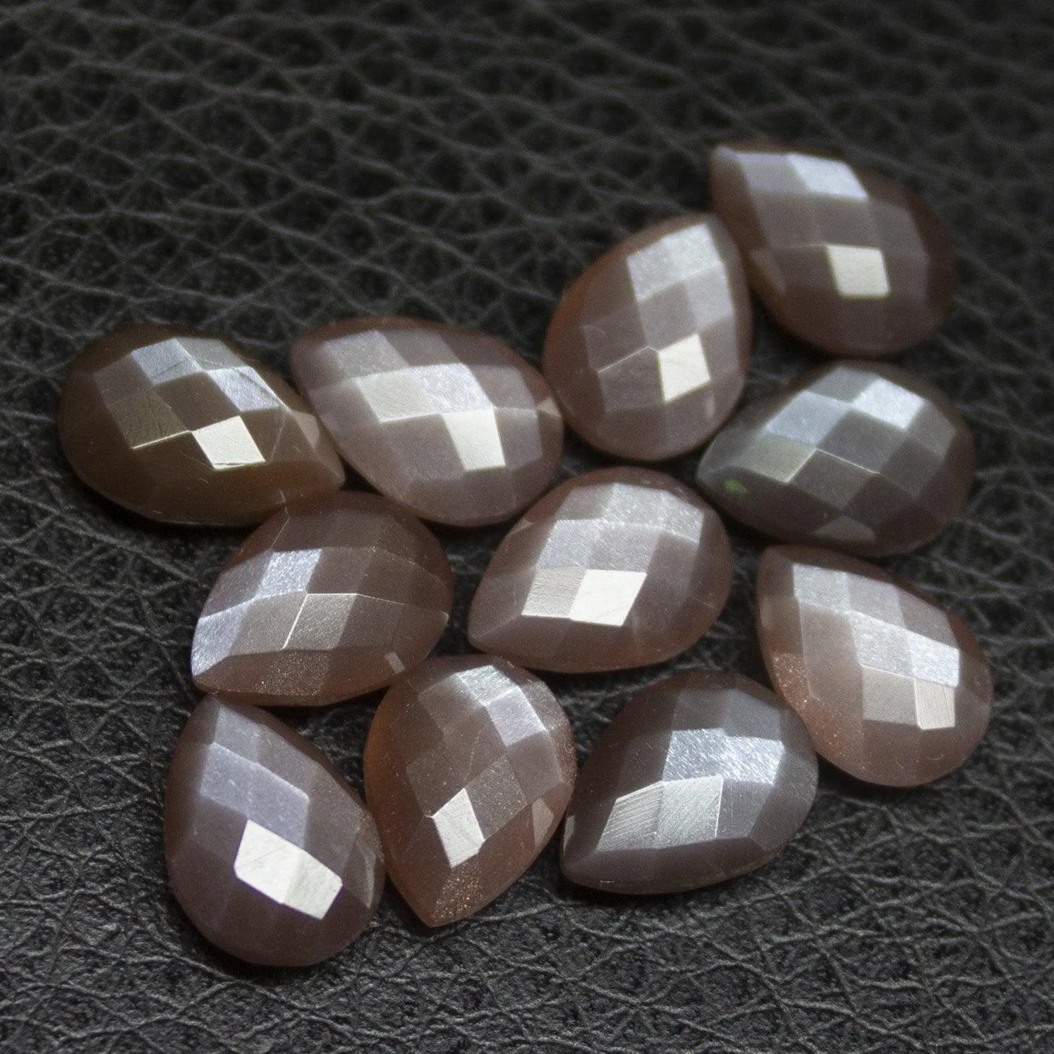 Natural Brown Moonstone Checker Cut Pear Drop Loose Gemstone Beads 8pc 10x7mm