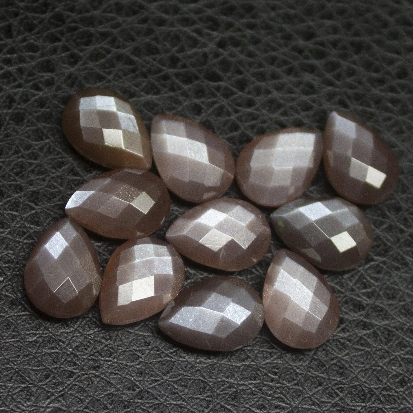 Natural Brown Moonstone Checker Cut Pear Drop Loose Gemstone Beads 8pc 10x7mm