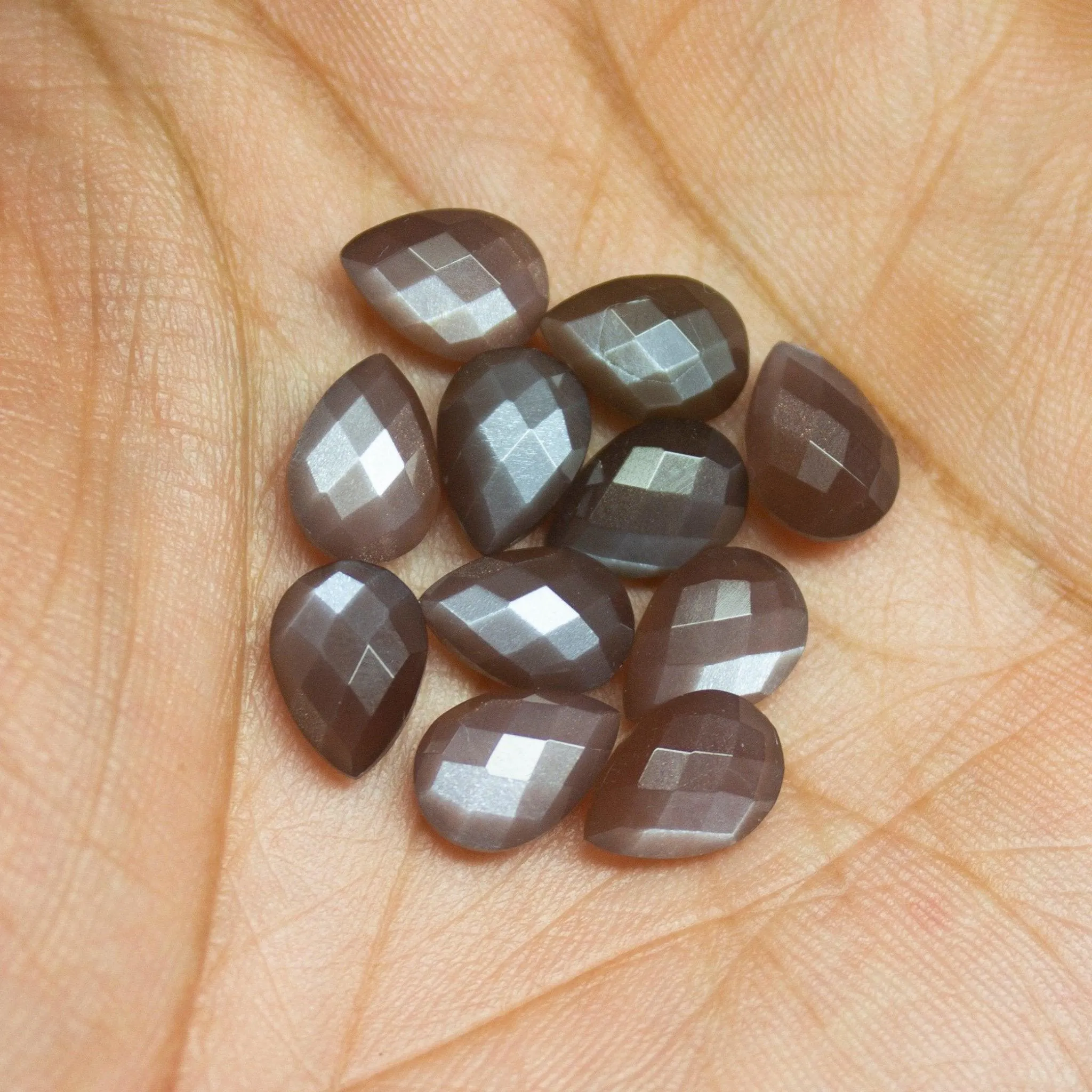 Natural Brown Moonstone Checker Cut Pear Drop Loose Gemstone Beads 8pc 10x7mm