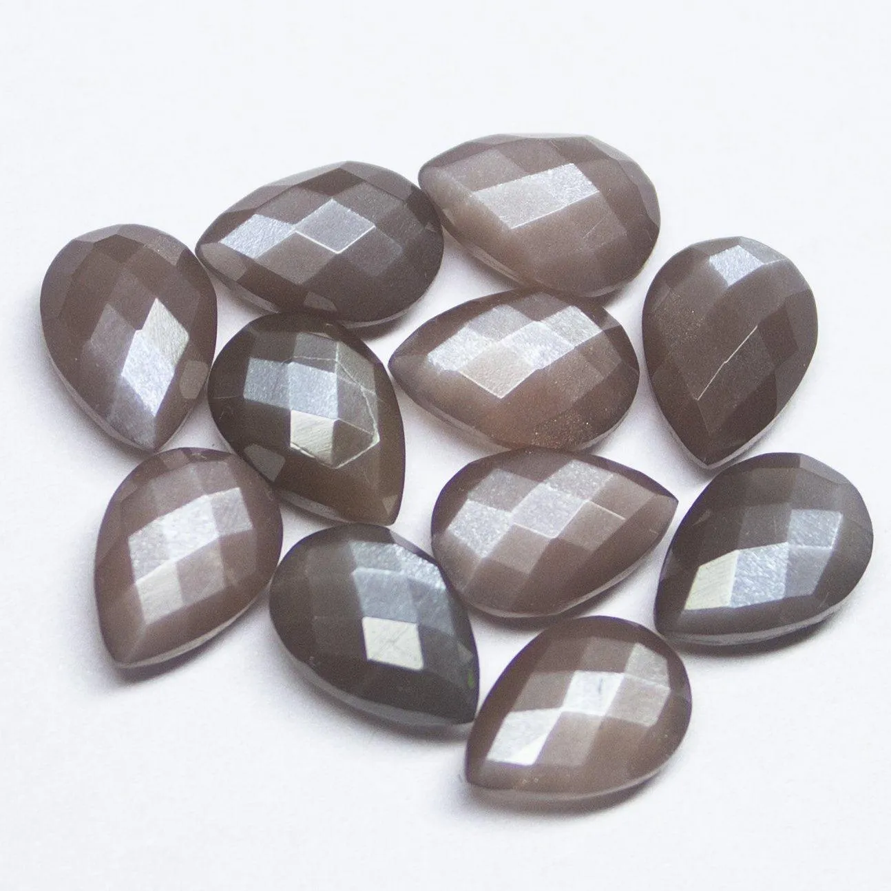 Natural Brown Moonstone Checker Cut Pear Drop Loose Gemstone Beads 8pc 10x7mm