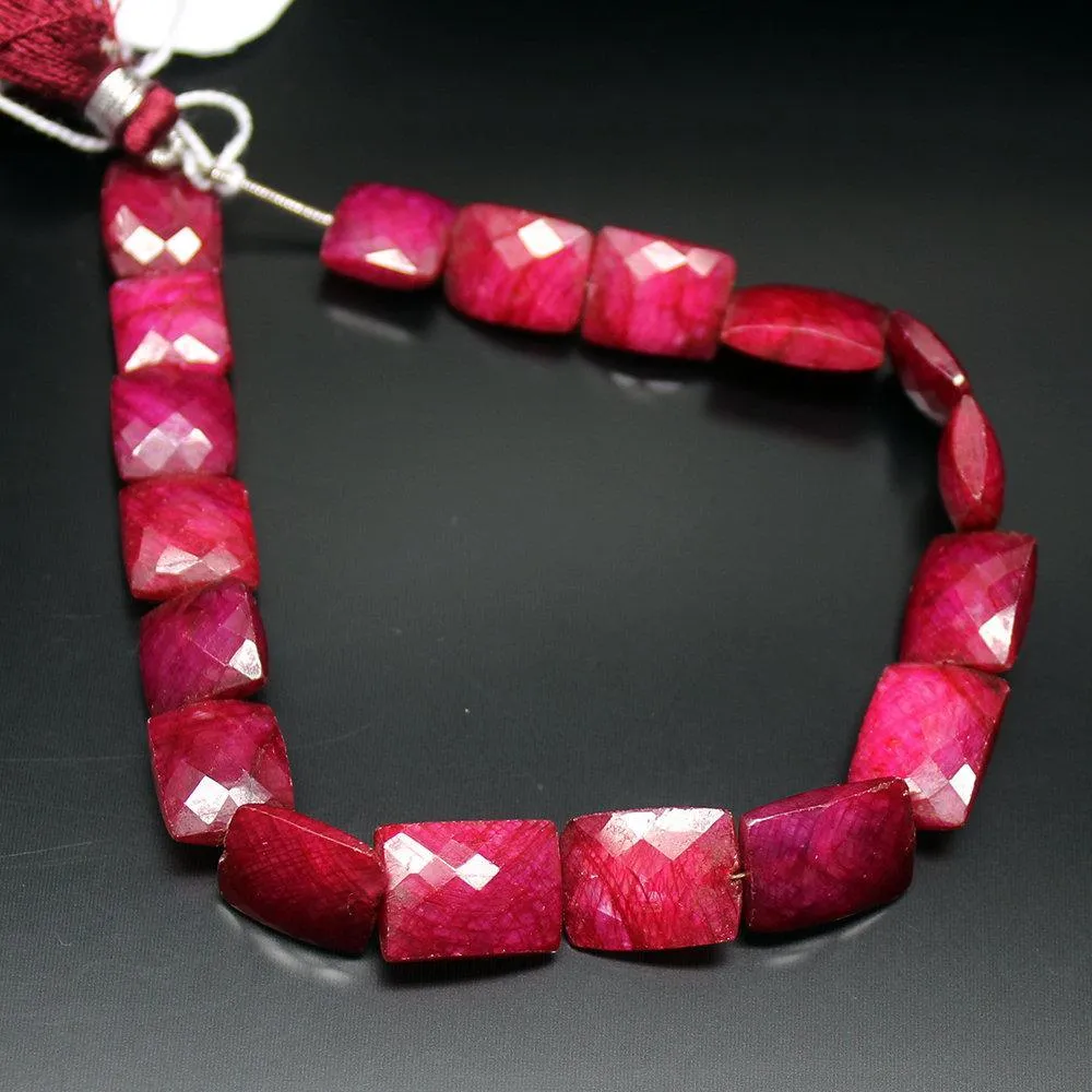 Natural Dyed Ruby Checker Cut Rectangular Loose Gemstone Beads 4" 10mm 14mm