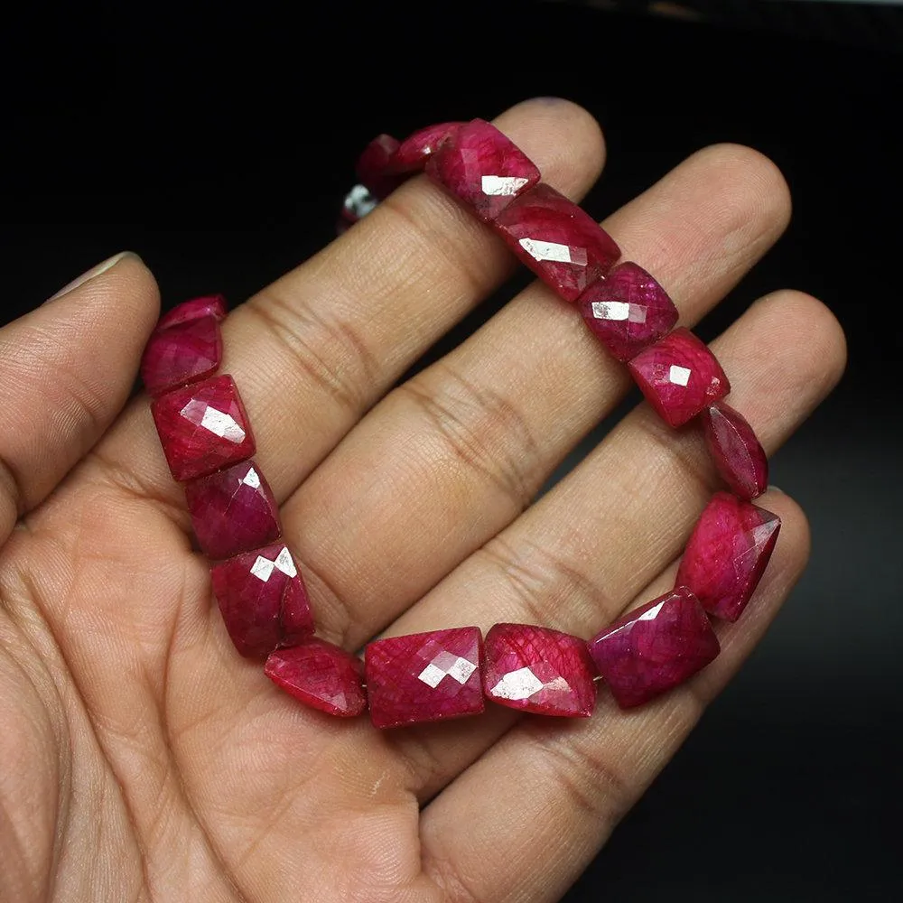 Natural Dyed Ruby Checker Cut Rectangular Loose Gemstone Beads 4" 10mm 14mm