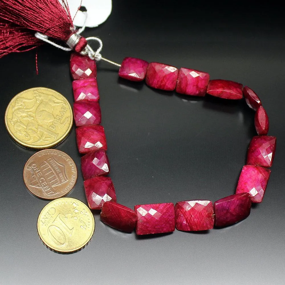Natural Dyed Ruby Checker Cut Rectangular Loose Gemstone Beads 4" 10mm 14mm