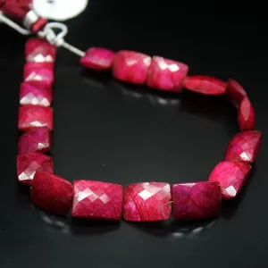 Natural Dyed Ruby Checker Cut Rectangular Loose Gemstone Beads 4" 10mm 14mm