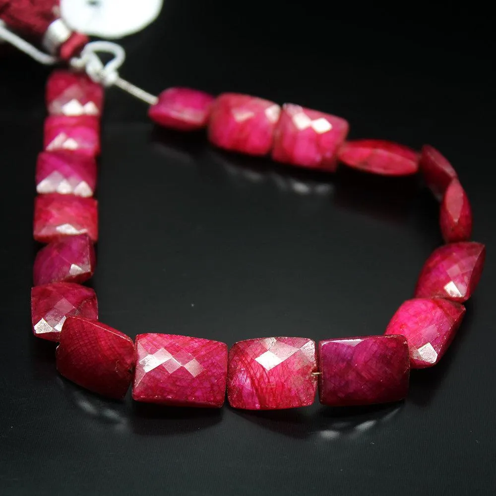 Natural Dyed Ruby Checker Cut Rectangular Loose Gemstone Beads 4" 10mm 14mm