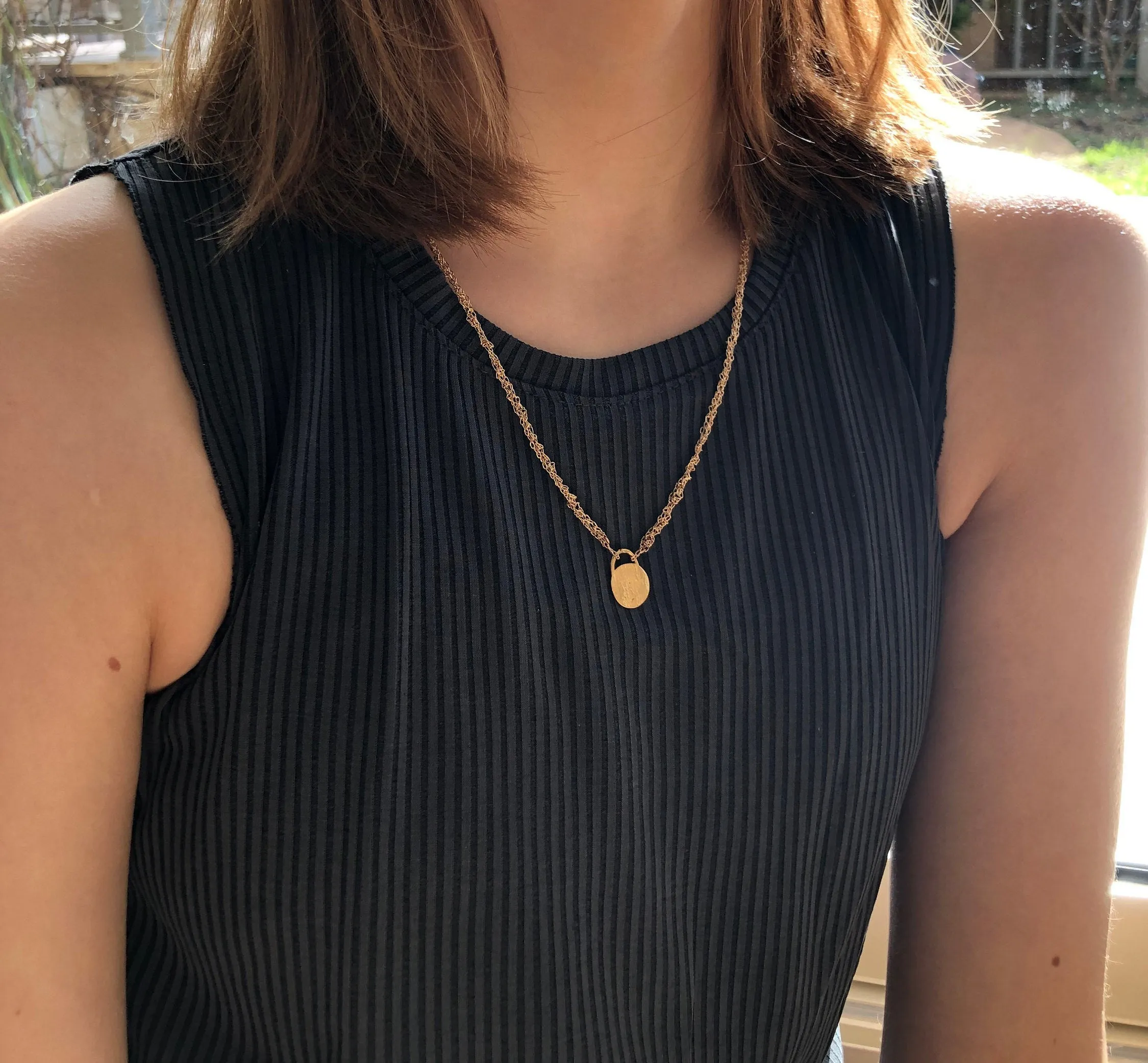 Natural Necklace Gold Organic Round Pendant
