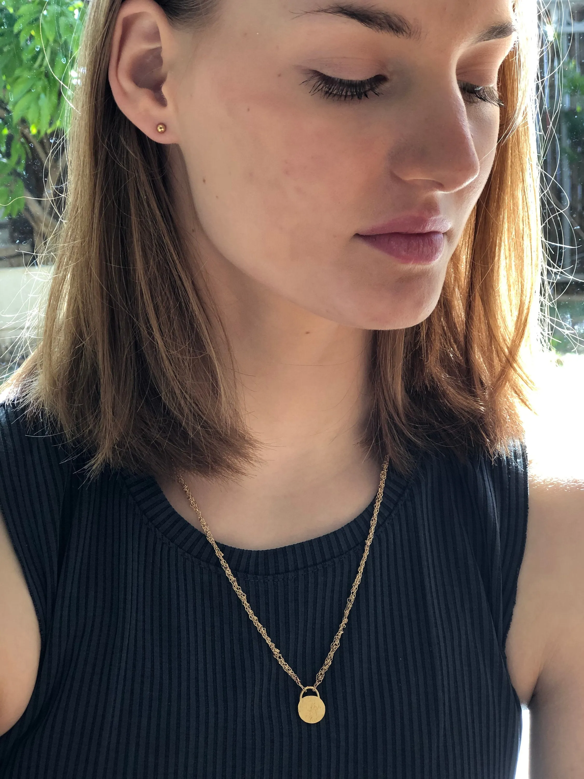 Natural Necklace Gold Organic Round Pendant
