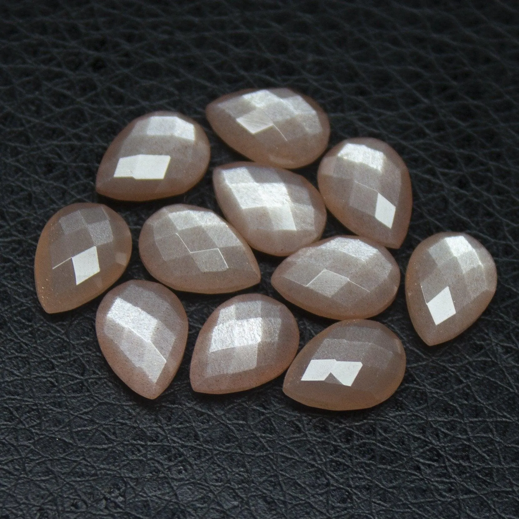 Natural Peach Moonstone Checker Cut Pear Drop Side Drill Loose Gemstone Beads 8pc 10x7mm