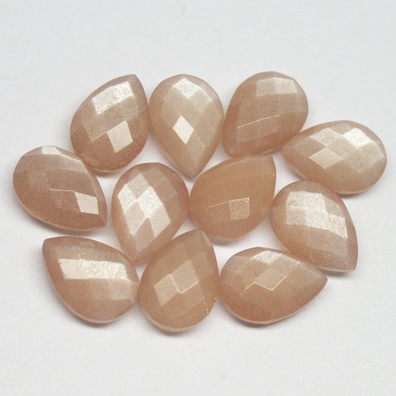 Natural Peach Moonstone Checker Cut Pear Drop Side Drill Loose Gemstone Beads 8pc 10x7mm