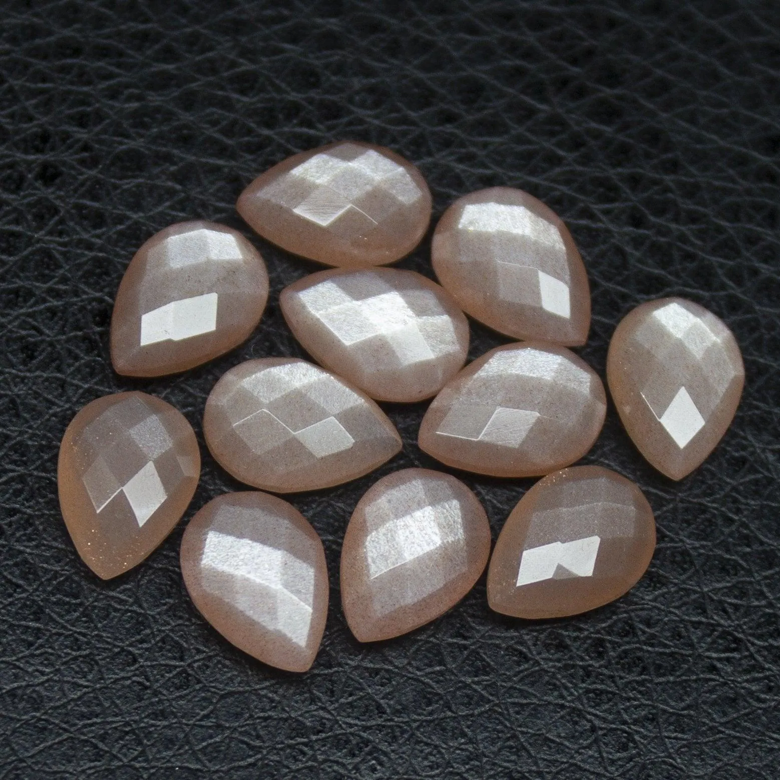 Natural Peach Moonstone Checker Cut Pear Drop Side Drill Loose Gemstone Beads 8pc 10x7mm