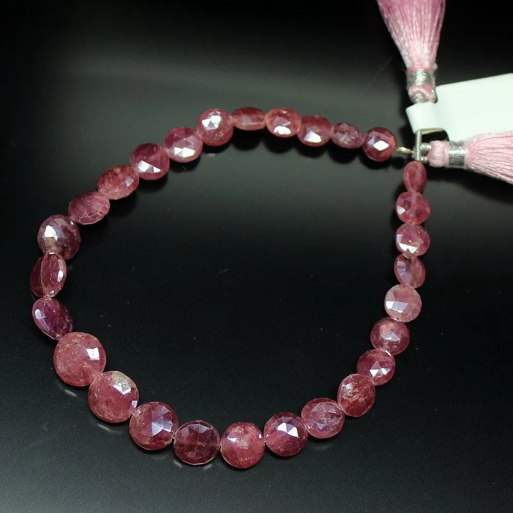 Natural Pink Sapphire Checker Cut Coin Round Gemstone Loose Beads 6mm 10mm 4"