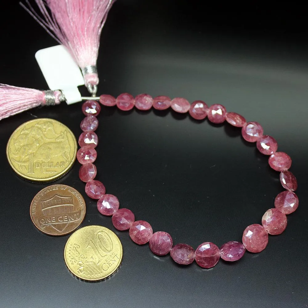 Natural Pink Sapphire Checker Cut Coin Round Gemstone Loose Beads 6mm 10mm 4"