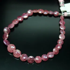 Natural Pink Sapphire Checker Cut Coin Round Gemstone Loose Beads 6mm 10mm 4"