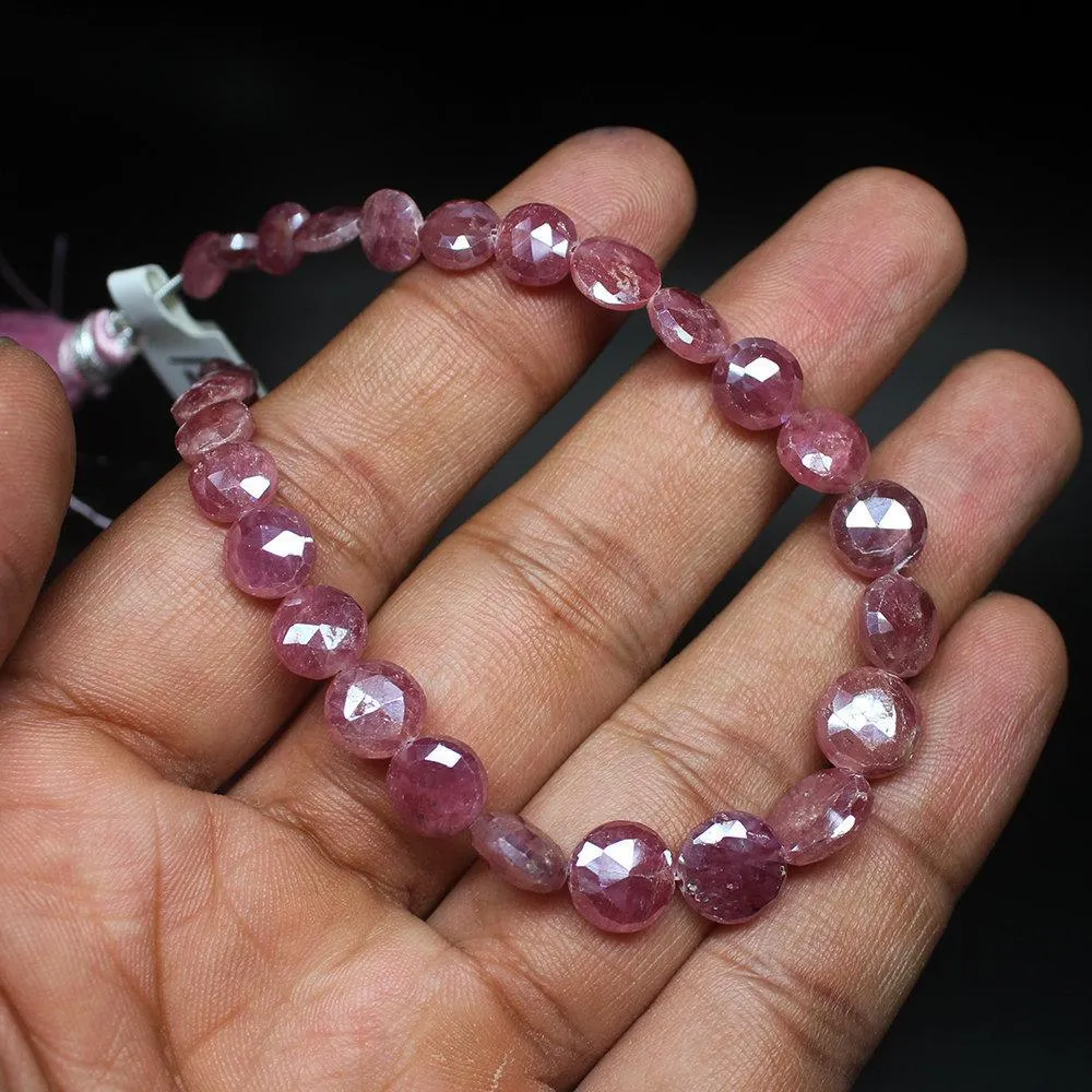 Natural Pink Sapphire Checker Cut Coin Round Gemstone Loose Beads 6mm 10mm 4"