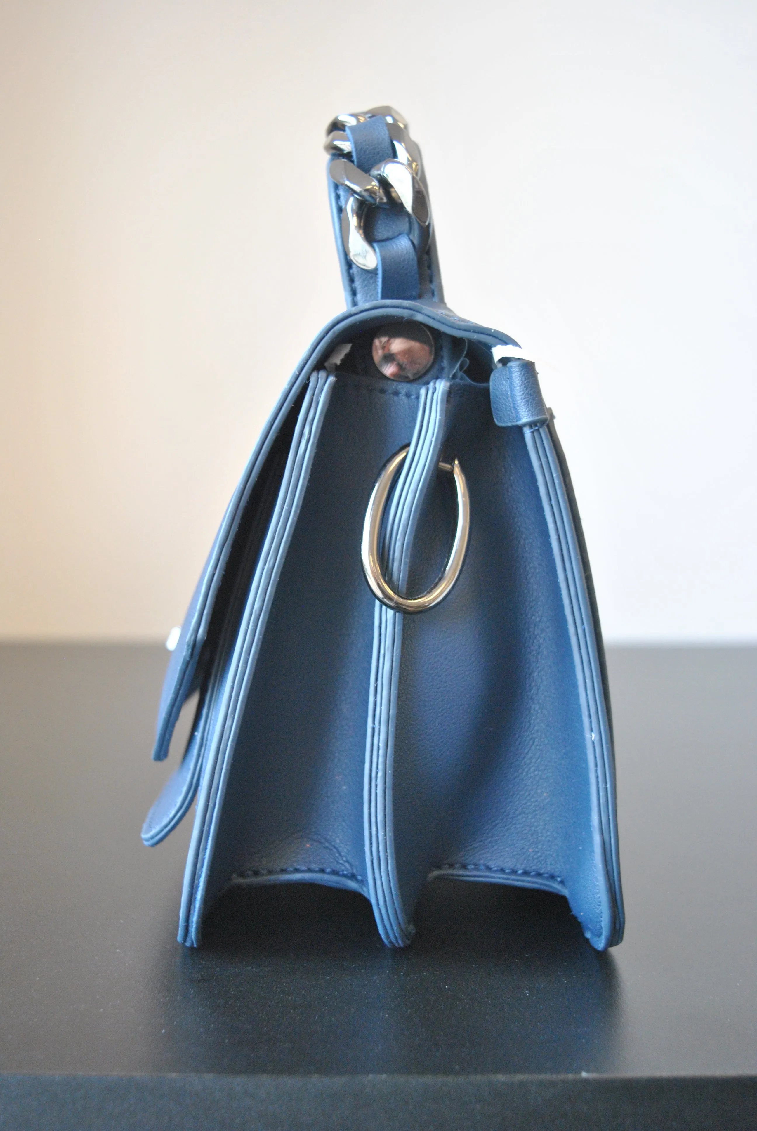 NAVY BLUE MINI SATCHEL WITH DETACHABLE CROSSBODY CHAIN