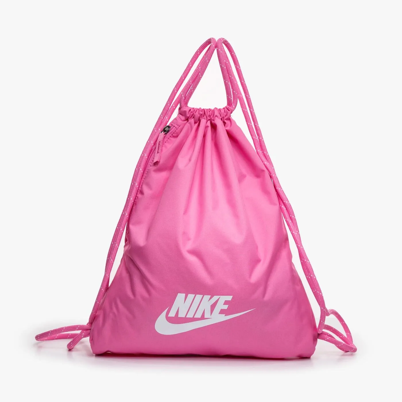 New Nike Heritage 2.0 Drawstring Backpack, Pink! Large main compartment, drawstring closure, side zipper pocket provides storage for small items!