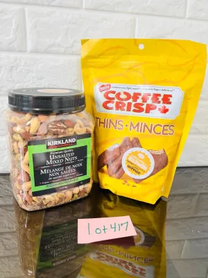 New sealed lot 417! Large Jar 1.13 kg Kirkland Nuts & large bag coffee crisp! BB 7/22, 6/22