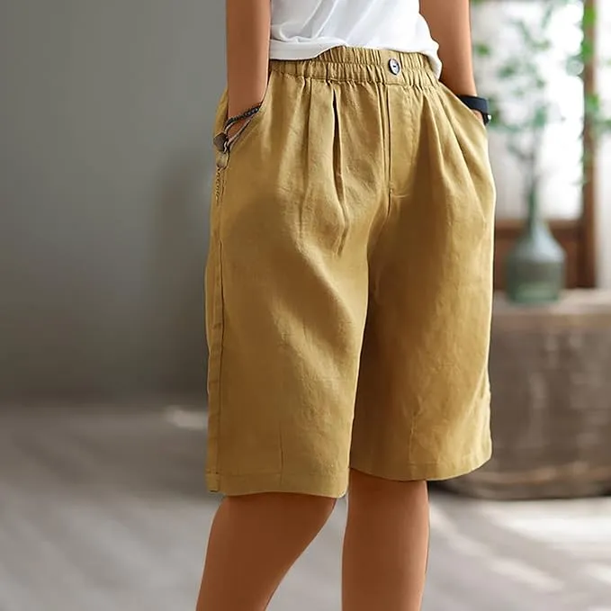 NEW Summer Linen Casual Loose Shorts for Women Bermuda Size L