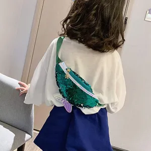 New TENDYCOCO Fanny Pack Mermaid Tail Waist Bag Reversible Sequin Crossbody Chest Bag Fish Tail Purse for Kids