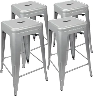 New UrbanMod 4 PACK of 24 Height 330lb Capacity Grey Kitchen Counter Chair Island Outdoor Industrial Galvanized Metal Bar Stools, Silver! Retails $275 